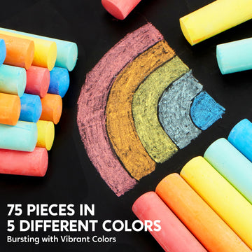 JOYIN 75 Pcs Sidewalk Chalk Set in 15 Packs, 5 Colors, Non-Toxic Jumbo Washable Chalk for Toddlers 1-3, Painting for Outdoor Art, School Supplies