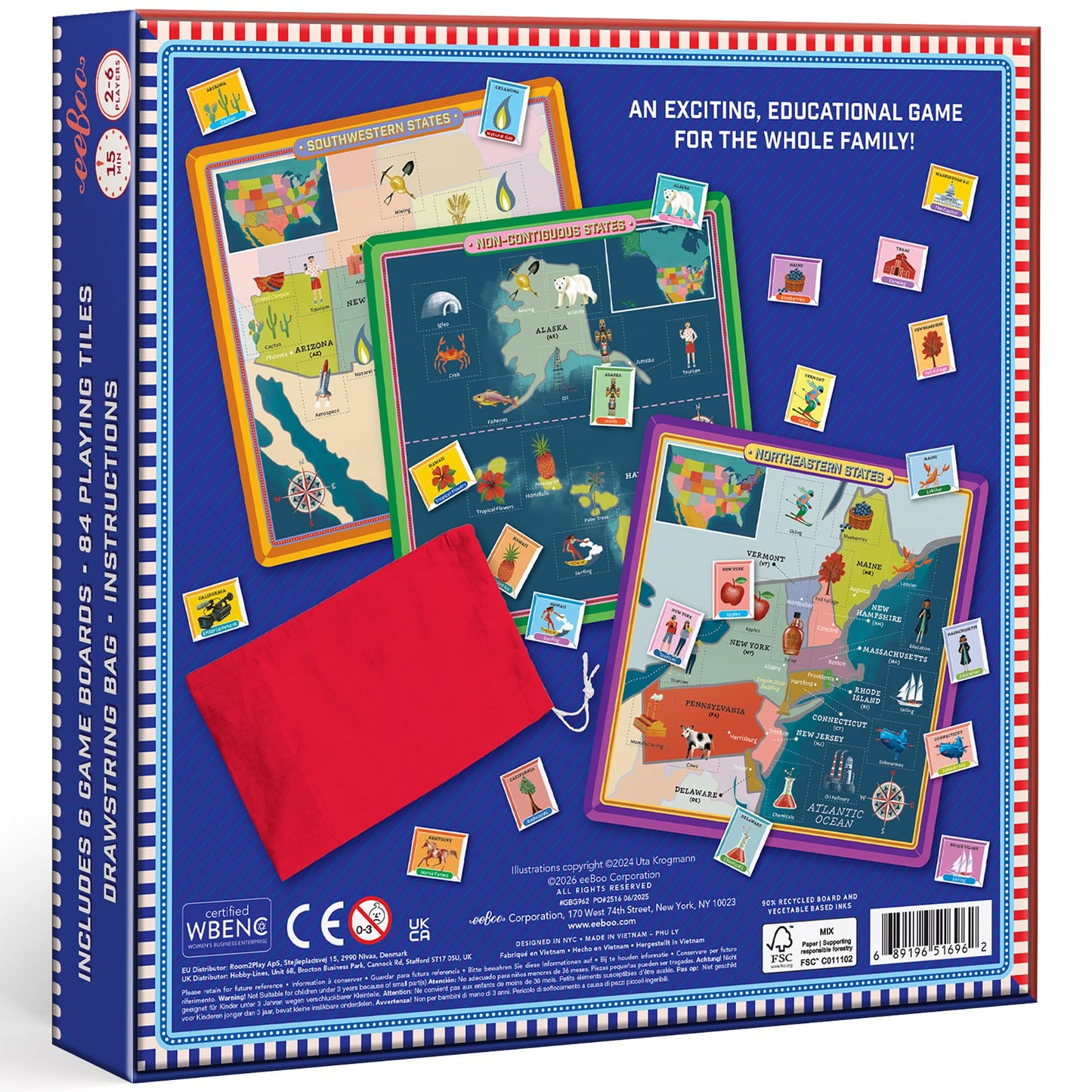 eeBoo: USA Geography Bingo for Kids for Ages 5+, A Fun Kids Learning Game that Teaches About the USA and Improves Memory