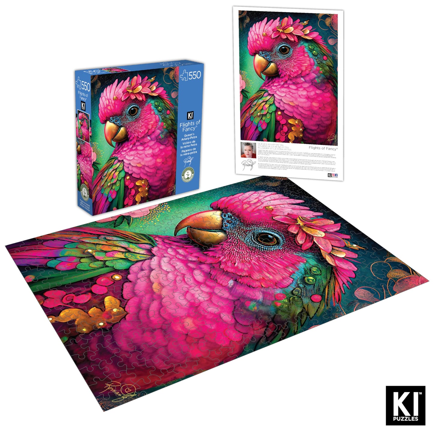 550 Piece Puzzle for Adults - Hard, Difficult, Challenging Jigsaw - Queen's Aviary by Petra - RomantzArt Bird Puzzle - 24x18 Inches