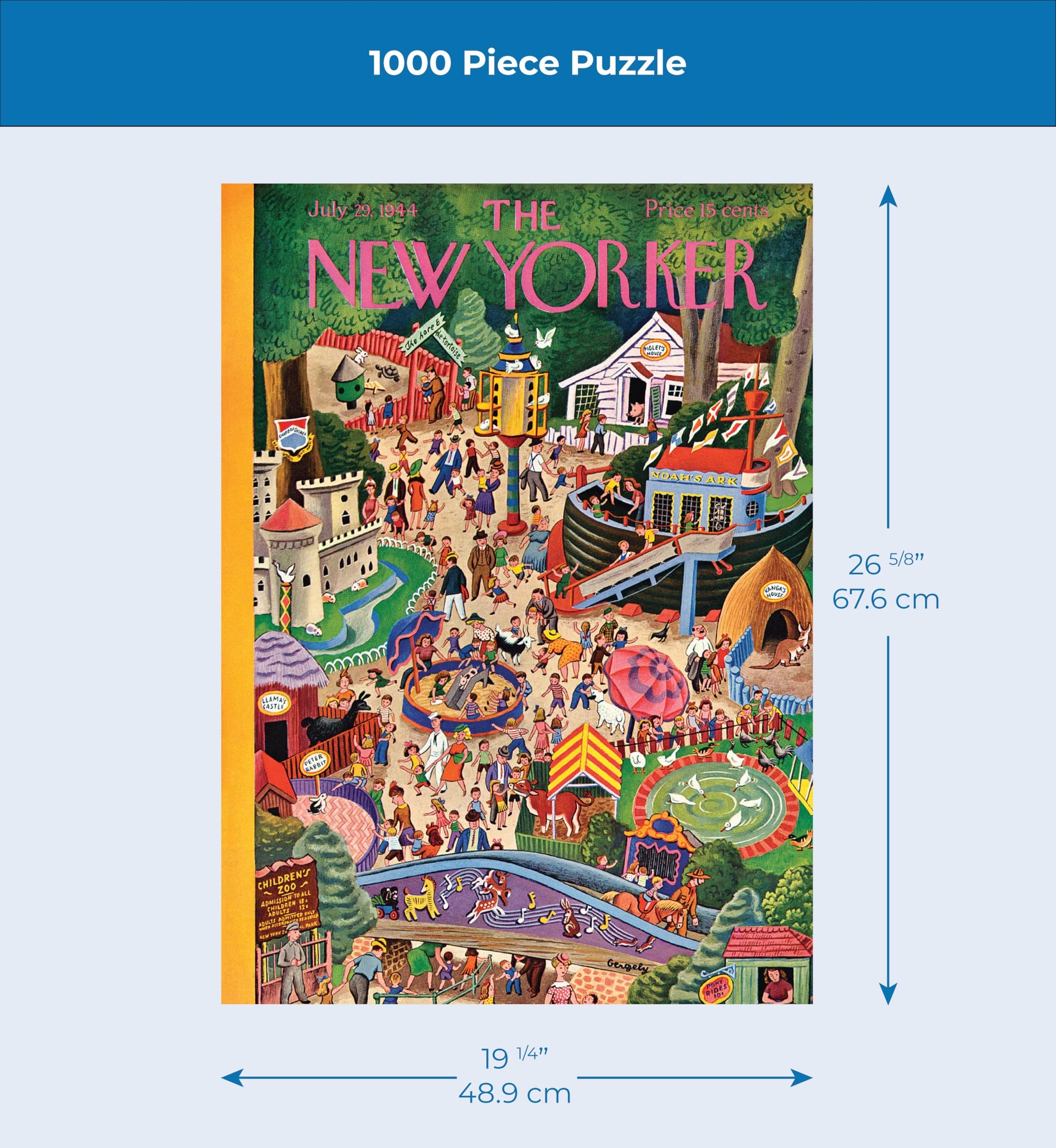 New York Puzzle Company - New Yorker Day at the Zoo - 1000 Piece Jigsaw Puzzle for Family Game Nights by Tibor Gergely