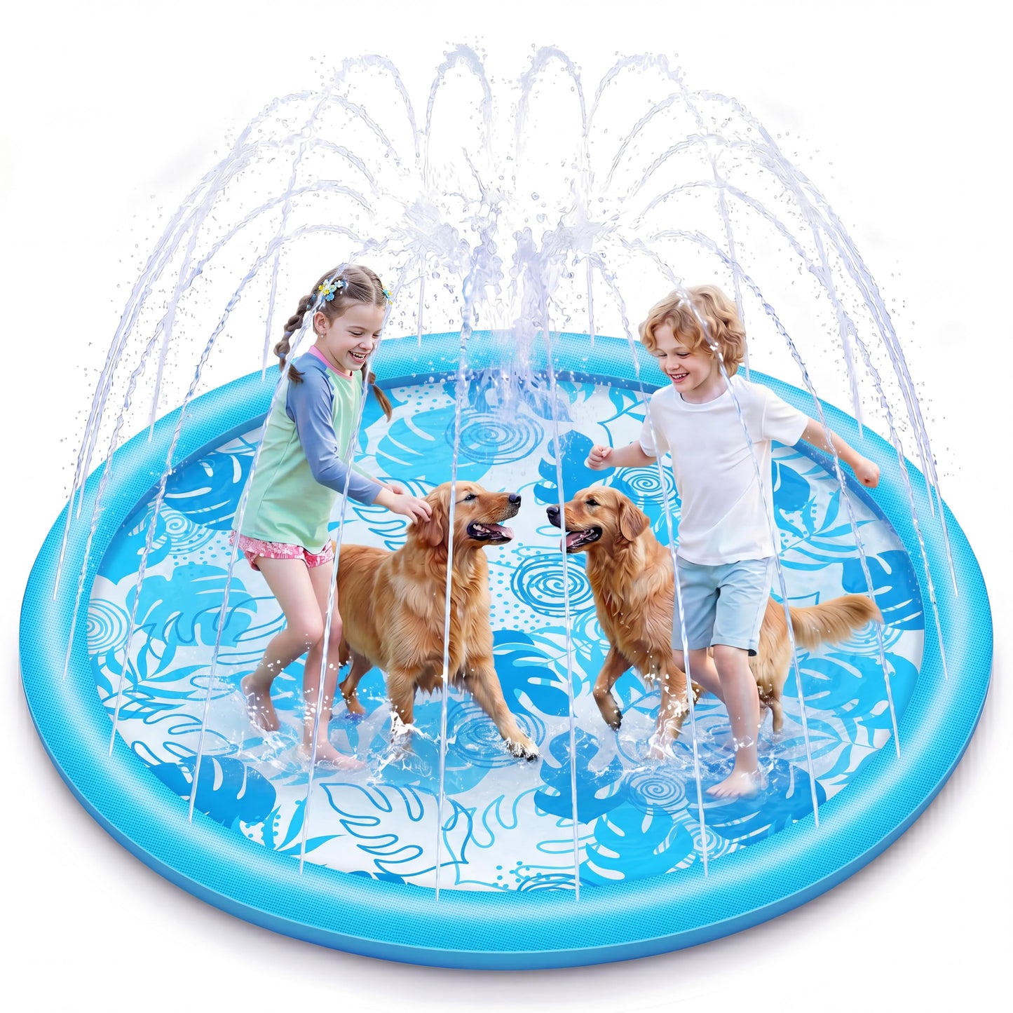 SLOOSH Splash Pad Sprinkler Mat - 6ft Tropical Leaves Outdoor Water Play Toys for Kids Dogs, Backyard Party in Summer Decor Outside Water Games