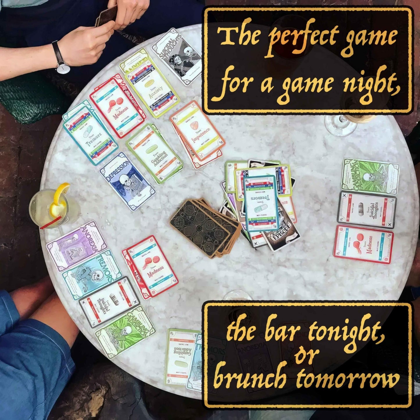 Pillbox Games Side Effects | Strategic Take that Card Game of Therapy, Medication, Disorder Cards & Chaotic Interaction | Stylish Art Game for 2-8