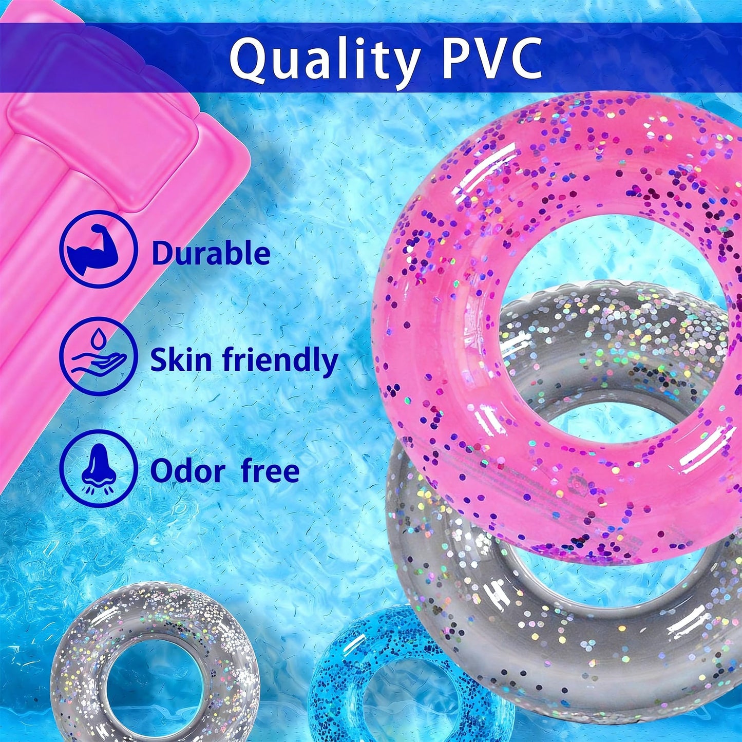 Pool Floats Kids 3 Pack, Inflatable Swim Rings for Kids Pool Tubes Toys, Pool Floats Ring Toys, Summer Beach Swimming Pool Floats Party Supplies +