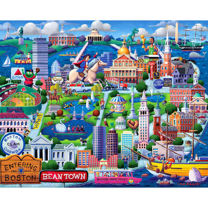 Boardwalk Boston 1000 Piece Jigsaw Puzzle Colorful Travel Massachusetts Puzzles with Premium Box, Gift for Adults and Family 19"x26"