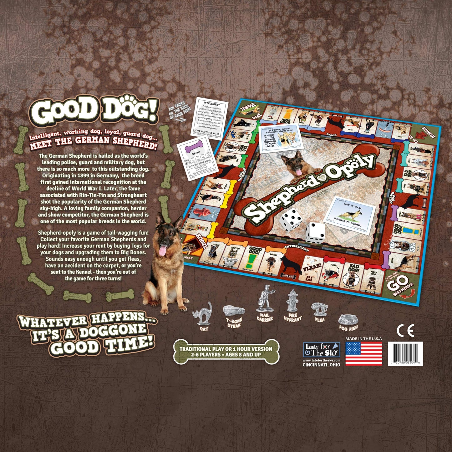 Late for The Sky German Shepherd-Opoly Board Game for Dog Lovers and Families, 2-6 Players, Ages 8+, Property Trading Fun with Tokens, Cards,