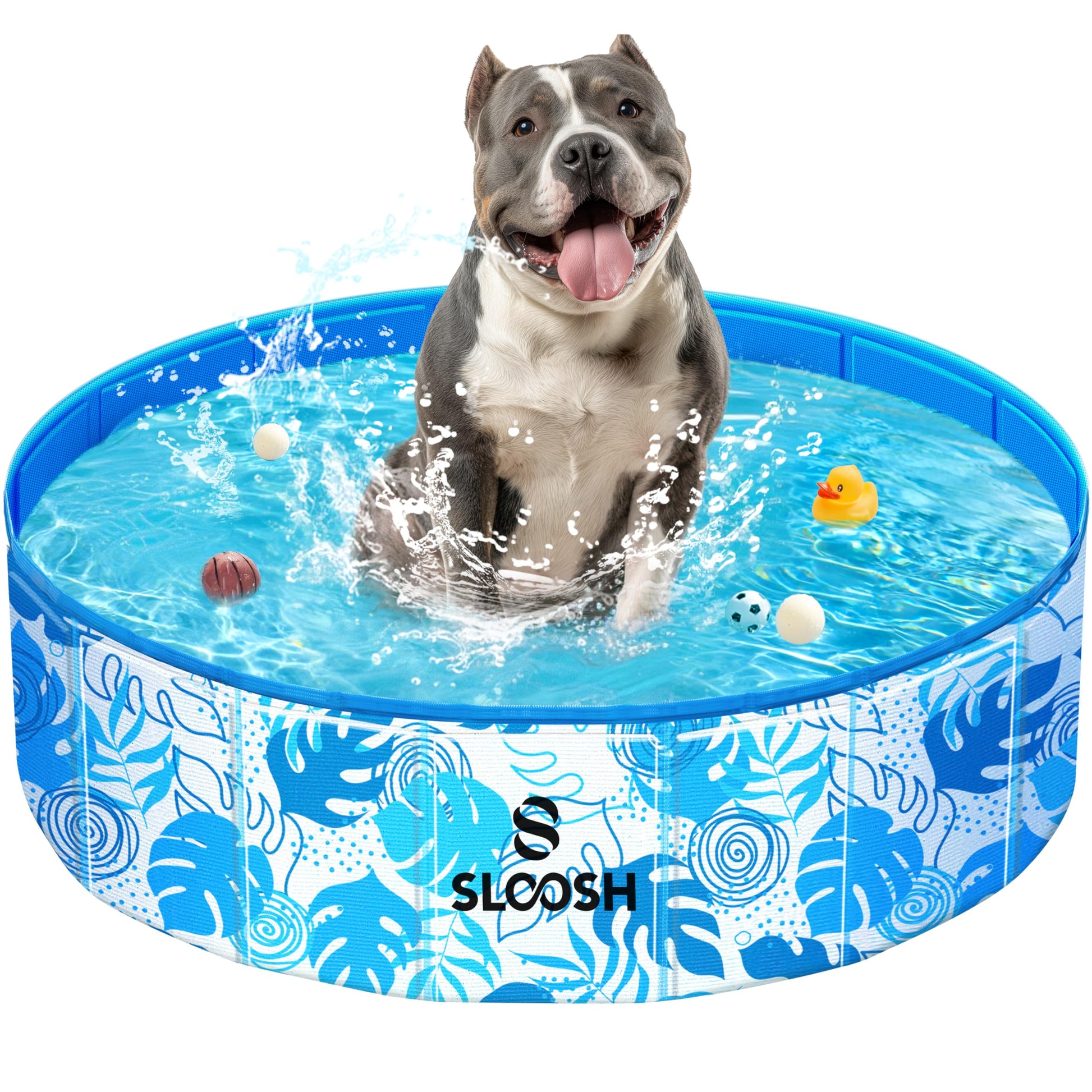SLOOSH Foldable Dog Kiddie Pool - Portable Hard Plastic Kids Baby Doggie Swimming Pool, Anti-Slip Thick PVC Collapsible Pets Cats Whelping Box Puppy