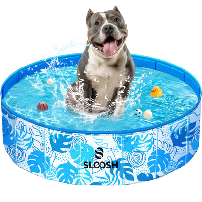SLOOSH Foldable Dog Kiddie Pool - Portable Hard Plastic Kids Baby Doggie Swimming Pool, Anti-Slip Thick PVC Collapsible Pets Cats Whelping Box Puppy