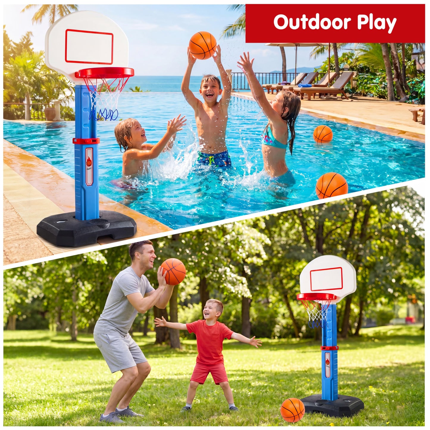 JOYIN Toddler Basketball Hoop Indoor, Adjustable Basketball Goal for Kids with 4 Balls, Game Toys for Playroom Pool Outdoor, Birthday Gift for Baby