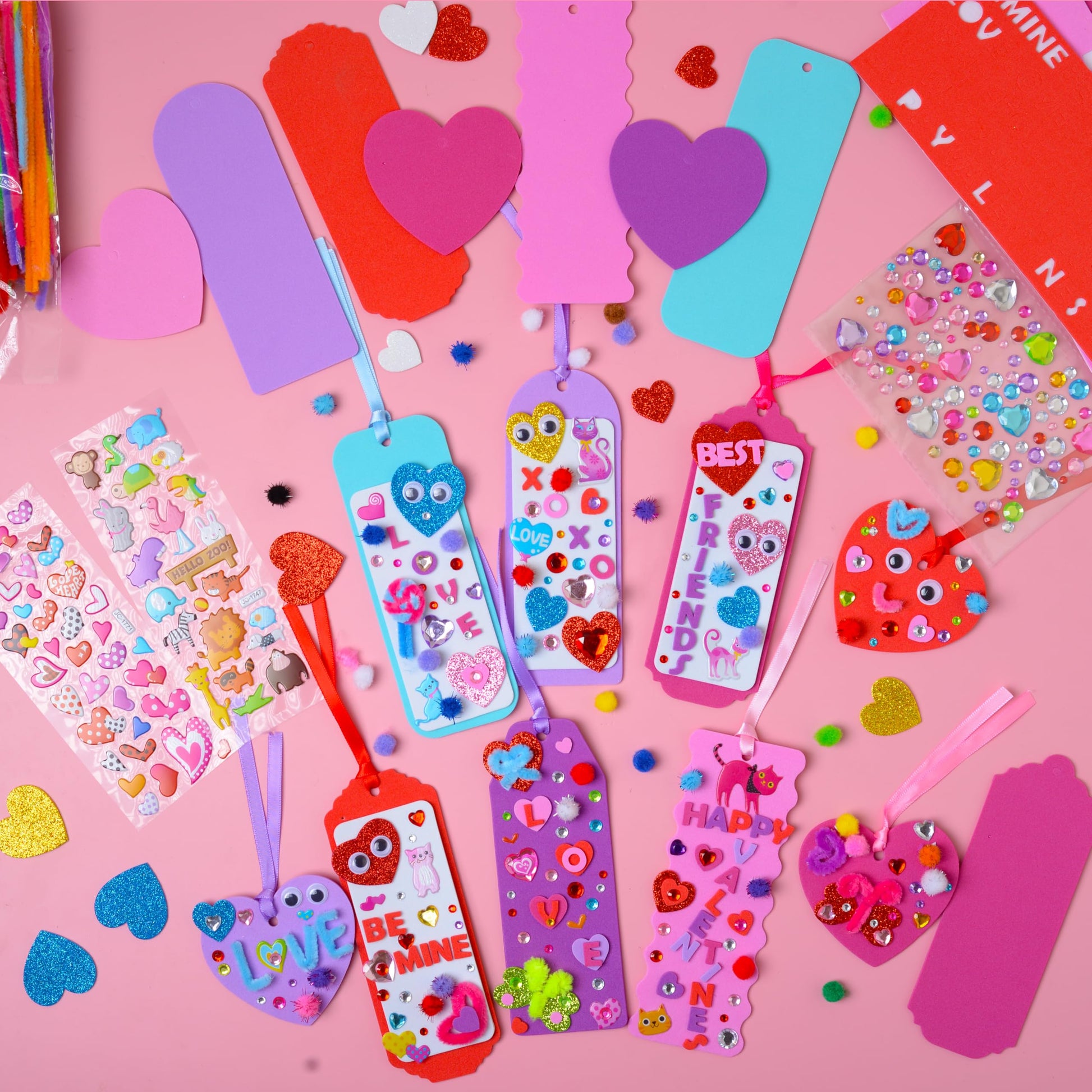 YIYEE 36 Sets Valentines Day Crafts for Kids, DIY Foam Bookmarks Valentine Cards Craft Kit for Kids Craft Hanging Ornament, Valentines Activities