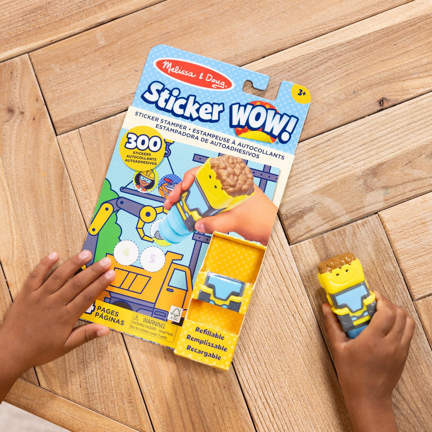 Melissa & Doug Sticker Wow!™ 24-Page Activity Pad and Sticker Stamper, 300 Stickers, Arts and Crafts Fidget Toy Collectible Character - Bulldozer -