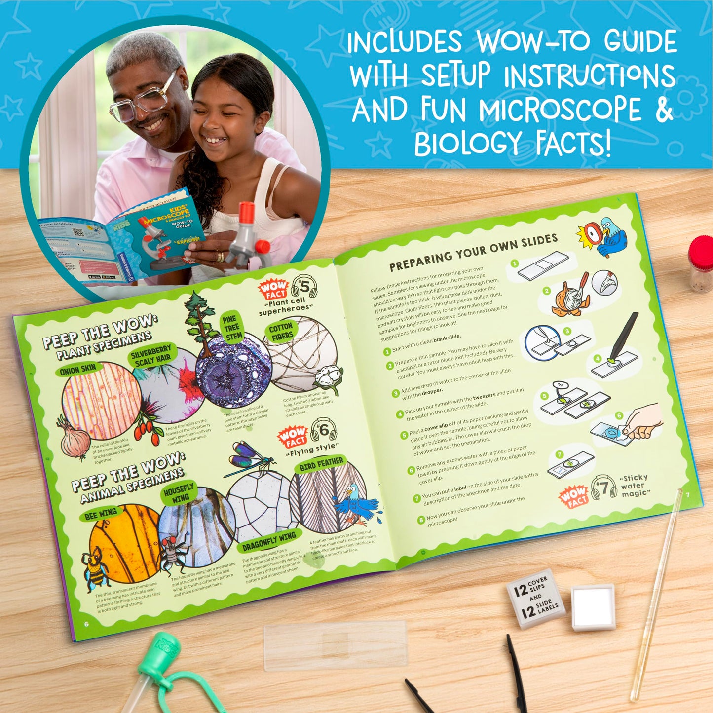 Wow in The World Kids’ Microscope & Biology Kit, Up to 720x Magnification, LED Illumination, Prepared & Blank Slides, Companion Audio Content