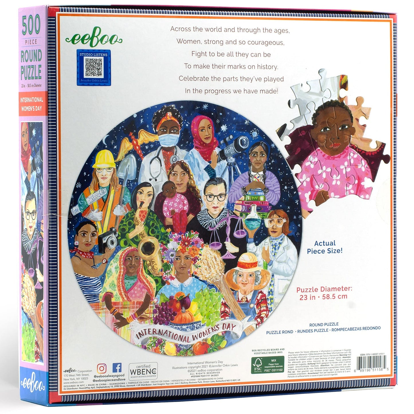 eeBoo 500 Piece Puzzle - International Women's Day Jigsaw Puzzle for Adults, Circular with 23" Diameter, Recycled Board & Vegetable-Based Ink
