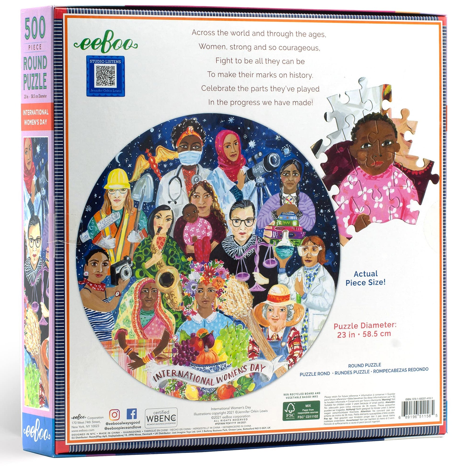 eeBoo 500 Piece Puzzle - International Women's Day Jigsaw Puzzle for Adults, Circular with 23" Diameter, Recycled Board & Vegetable-Based Ink