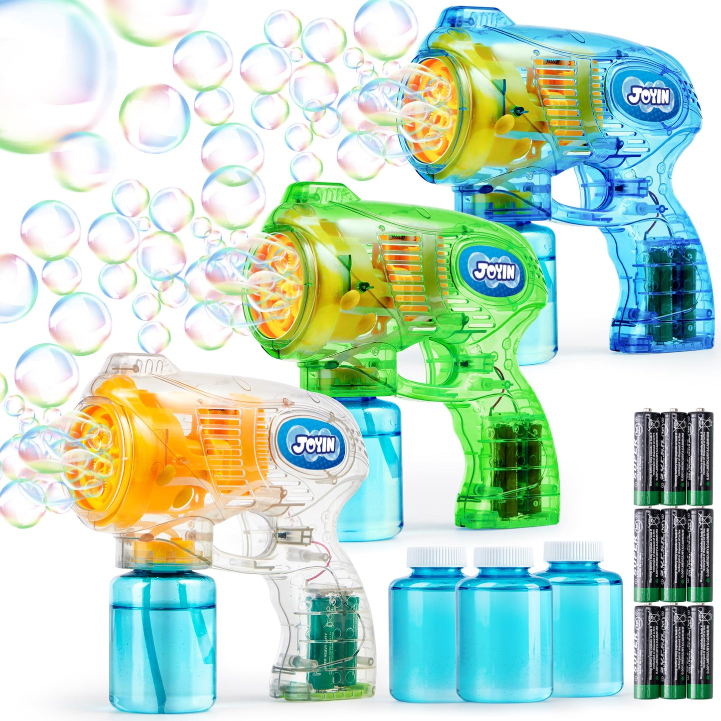 JOYIN 3 Packs Bubble Guns with 3 Solutions, Automatic Bubble Maker Blower Machine for Kids, Party Favors, Summer Toy, Birthday, Outdoor & Indoor