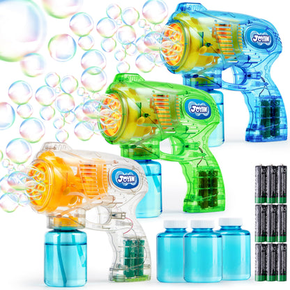 JOYIN 3 Packs Bubble Guns with 3 Solutions, Automatic Bubble Maker Blower Machine for Kids, Party Favors, Summer Toy, Birthday, Outdoor & Indoor