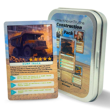 Little Known Truths Construction Vehicle Trivia Flash Cards for Kids Ages 3+ | Educational Learning Cards with Trucks & Machines, STEM Fact Cards in