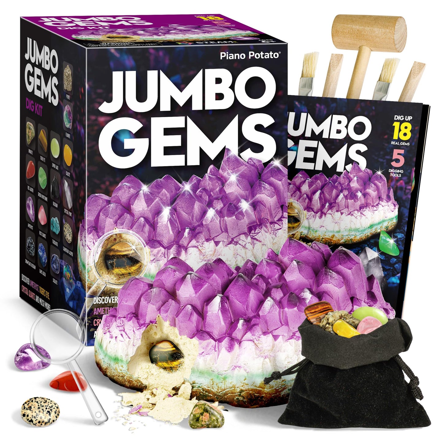 Jumbo Gemstone Dig Kit - Amethyst Excavation Science Toy for Kids Age 6-8+