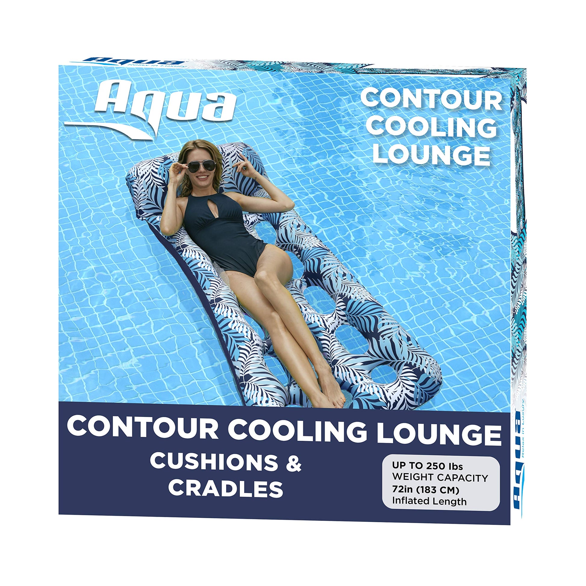 Aqua Contour Cooling Pool Float Lounge - 18-Pocket, Inflatable Pool Floats for Adults - Teal Ferns