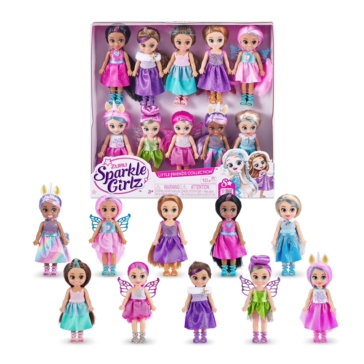 Sparkle Girlz-Dolls-4.7"-Fantasy Little Friend Collection Set of 10 by ZURU, Perfect Girls for Kids 3 Years Old and Up