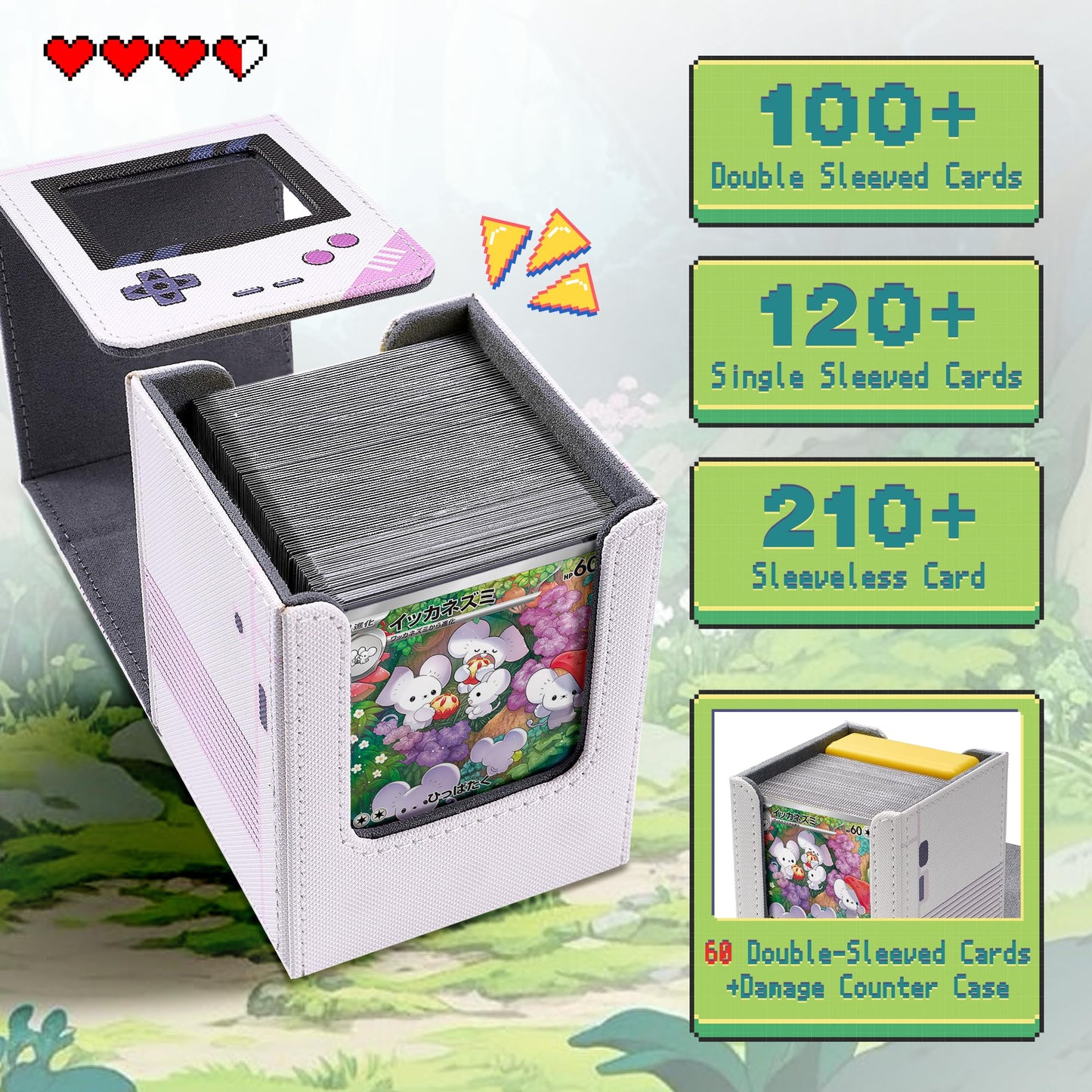 MTG Deck Box with Commander Display, Retro Game Console-Style Deck Case Fit 120 Single Sleeved Cards, PU Leather Magnetic Trading Card Storage Box