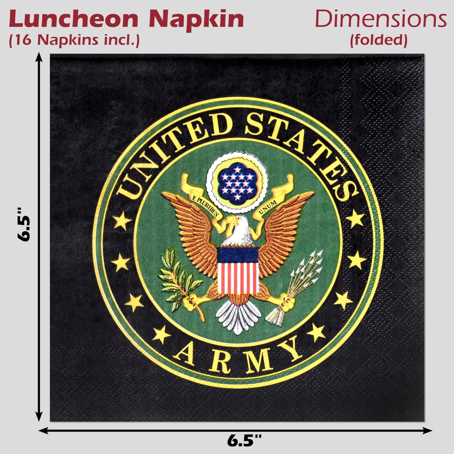 Havercamp Official U.S. Army Party for 16 guests; includes 16 ea. Lg. 9 inch Paper Plates and Napkins in the Official U.S. Army Crest