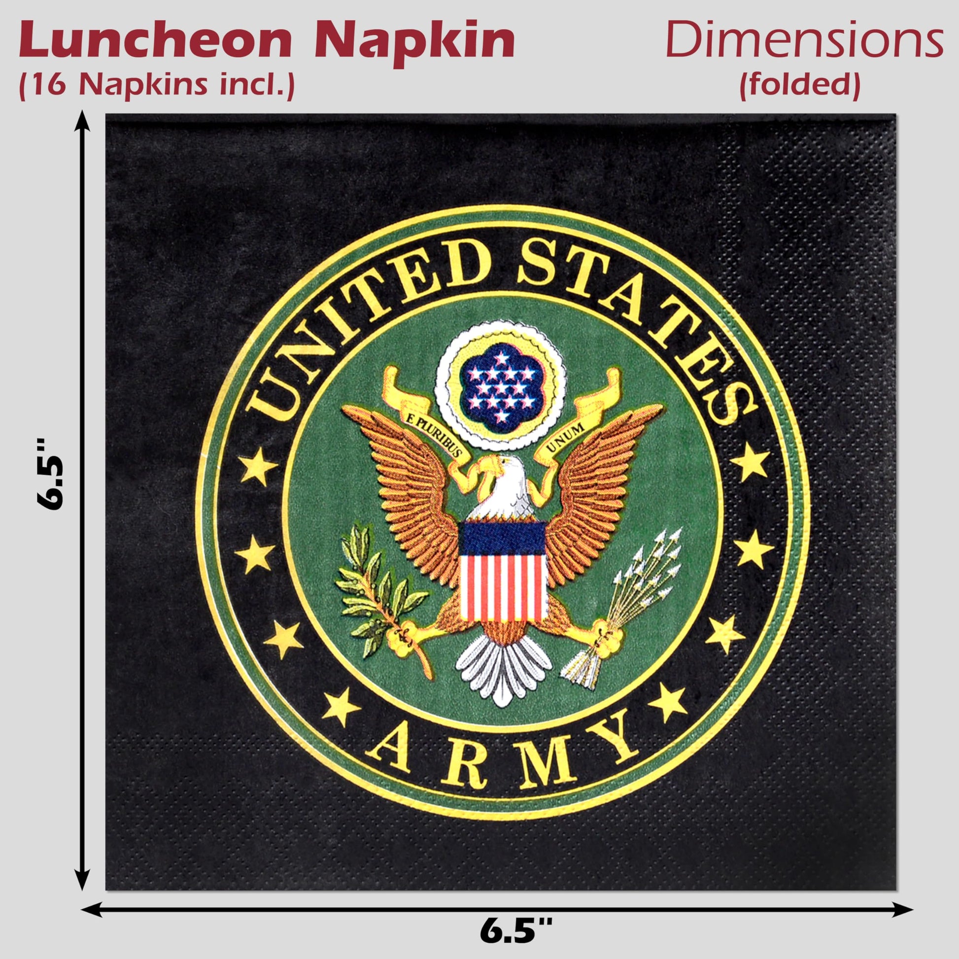 Havercamp Official U.S. Army Party for 16 guests; includes 16 ea. Lg. 9 inch Paper Plates and Napkins in the Official U.S. Army Crest