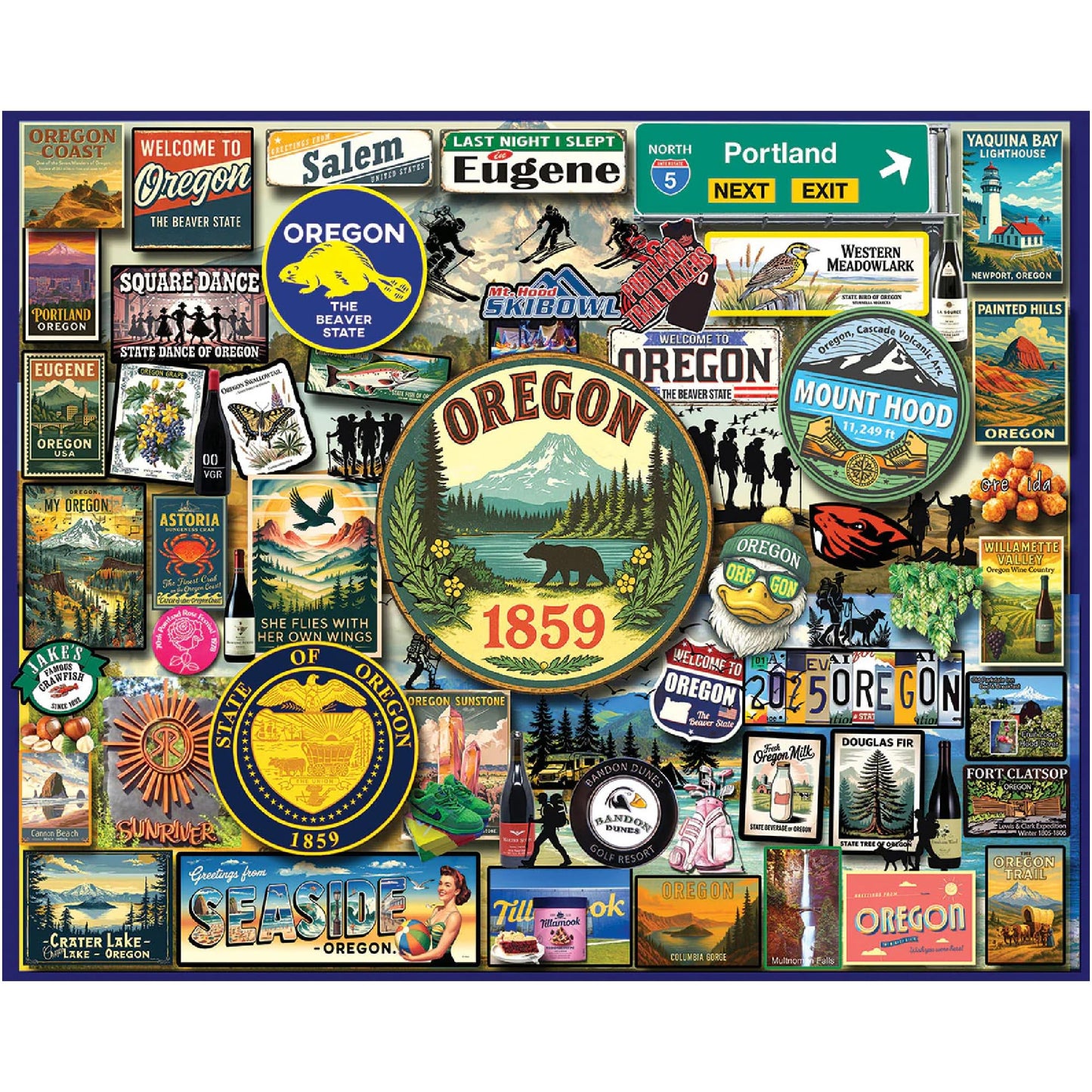 White Mountain 1000 Piece Jigsaw Puzzle Beaver State Collage, I Love Oregon