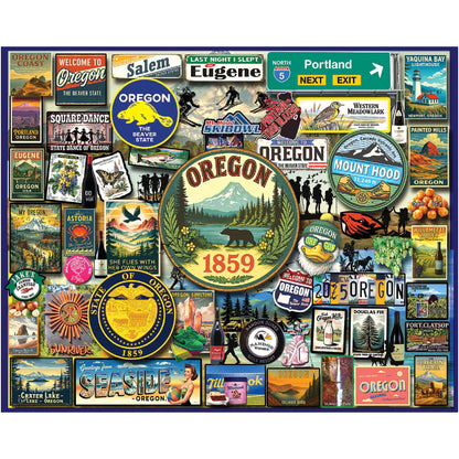 White Mountain 1000 Piece Jigsaw Puzzle Beaver State Collage, I Love Oregon