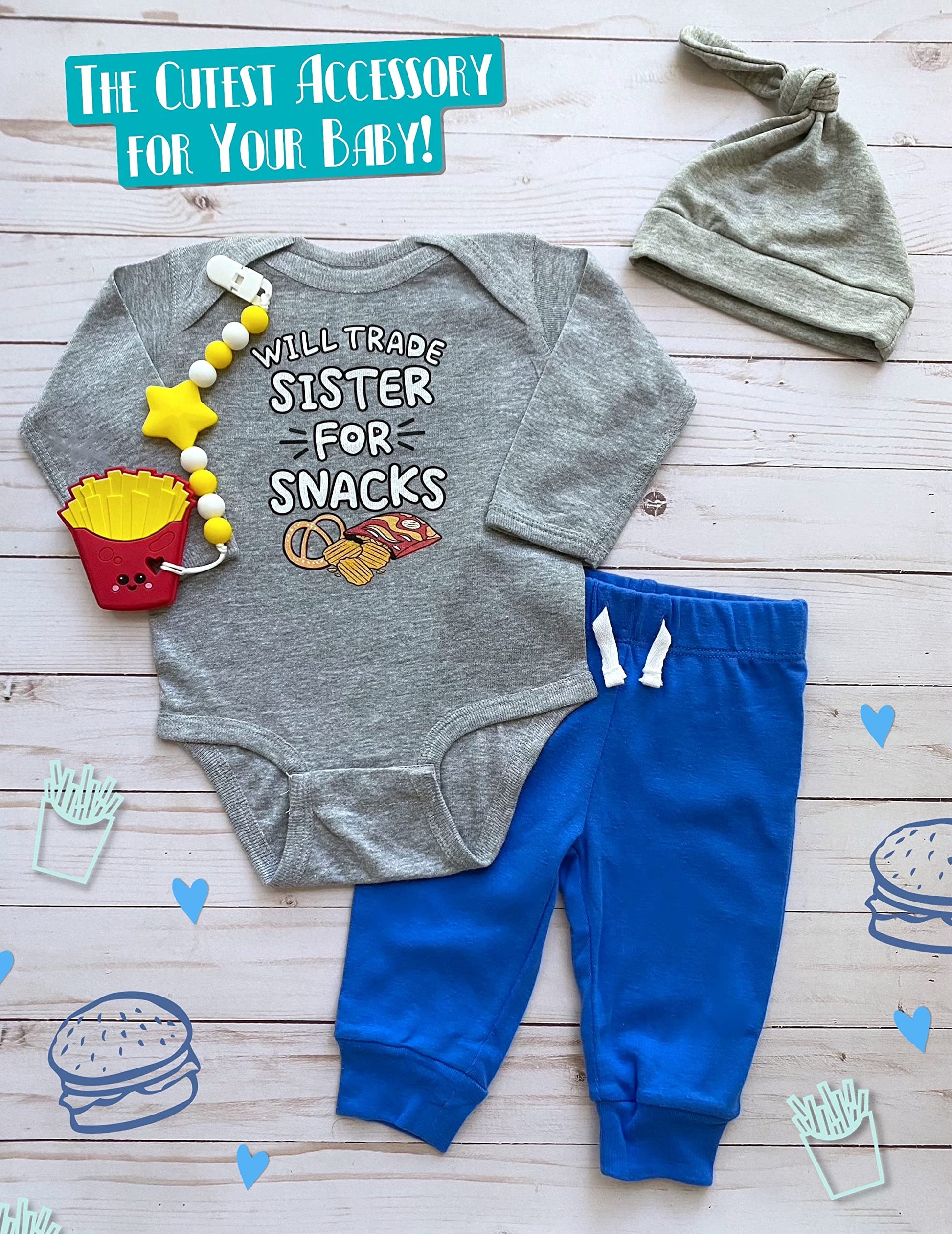 Happy French Fries Silicone Teething Toy! 100% Safe, Non-Toxic, BPA Free and Effective for Teething Pain Relief...Happy Fries Designed for a Happy