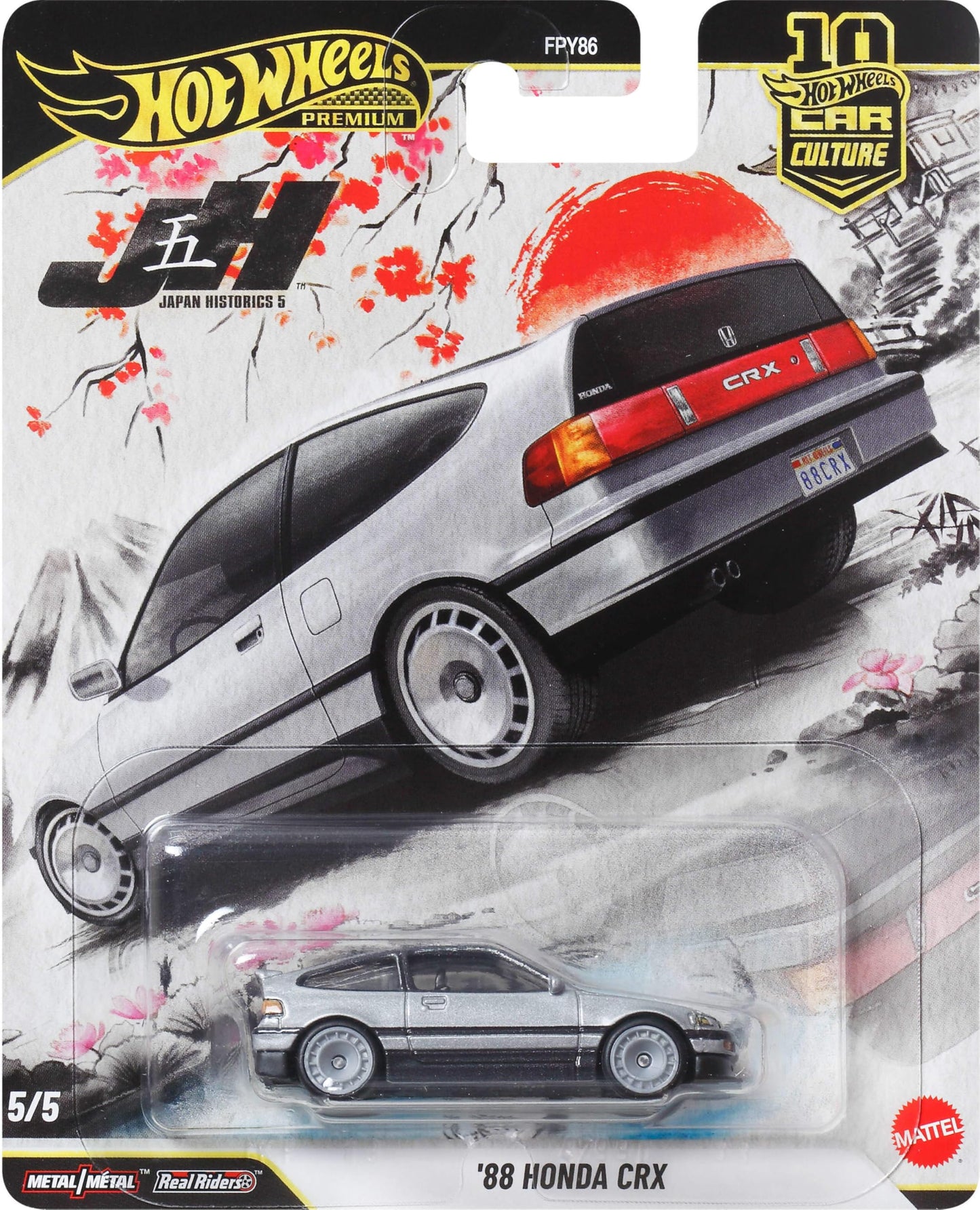 Hot Wheels Car Culture Premium 1:64 Scale Die-Cast Toy ’88 Honda CRX with Real Riders Tires & Metal/Metal Body & Chassis, First-Appearance