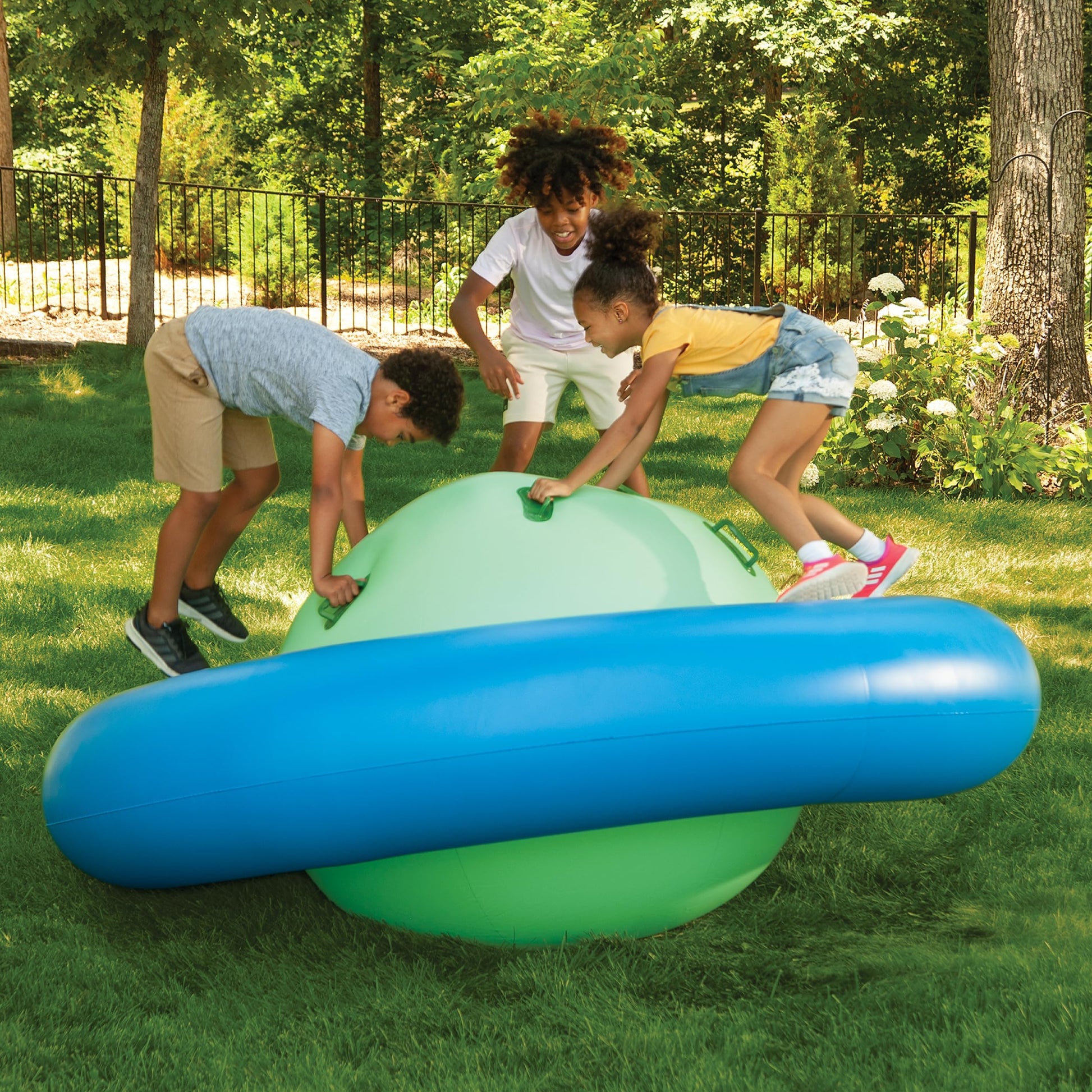 Hearthsong 8-Foot Inflatable Dome Rocker with 6 Handles - Children's Fun Play Equipment Blow Up Giant Bouncer Backyard Toy for Outdoor Game Activities