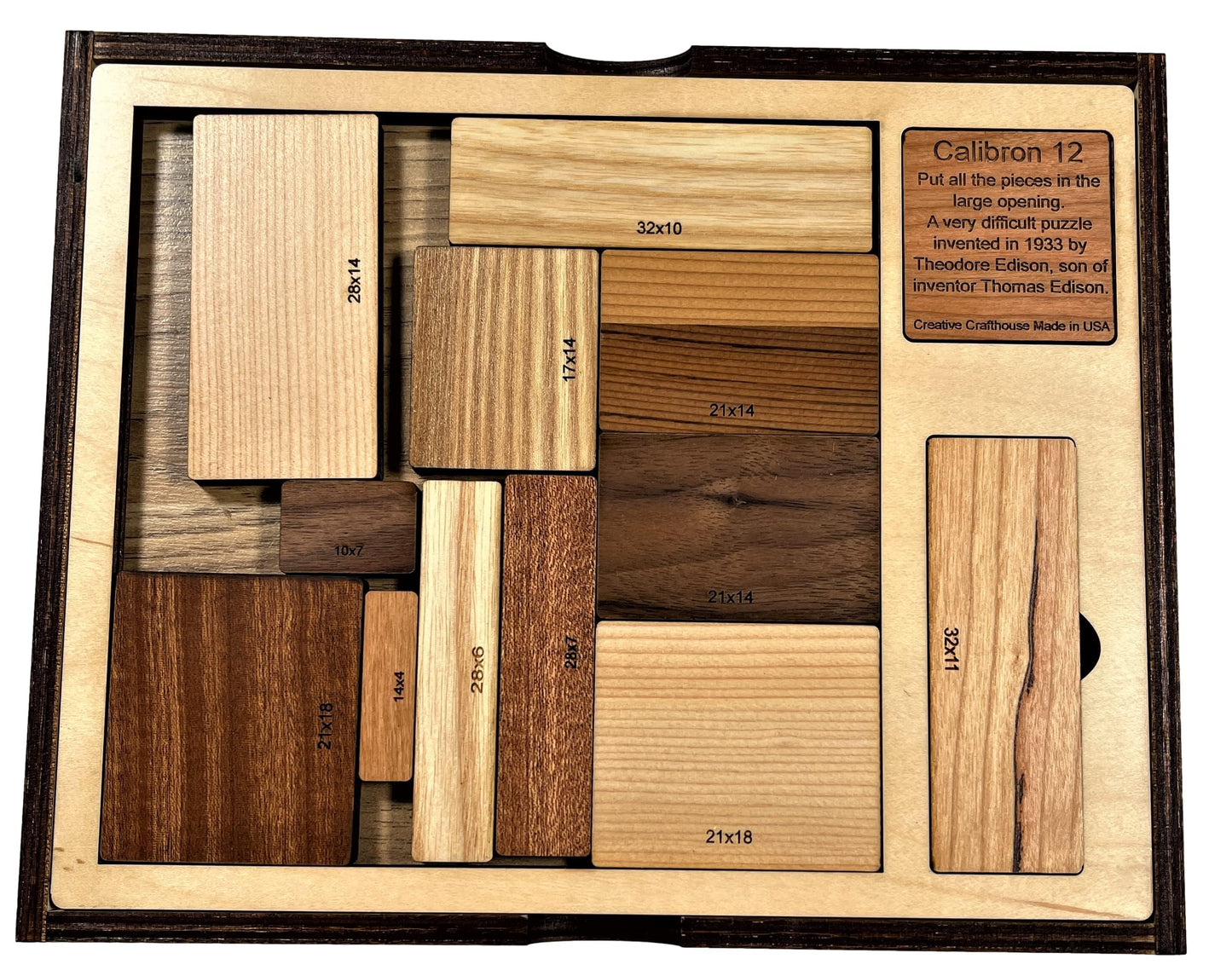 Creative Crafthouse Calibron 12 Impossible Wood Packing Puzzle, Made in USA