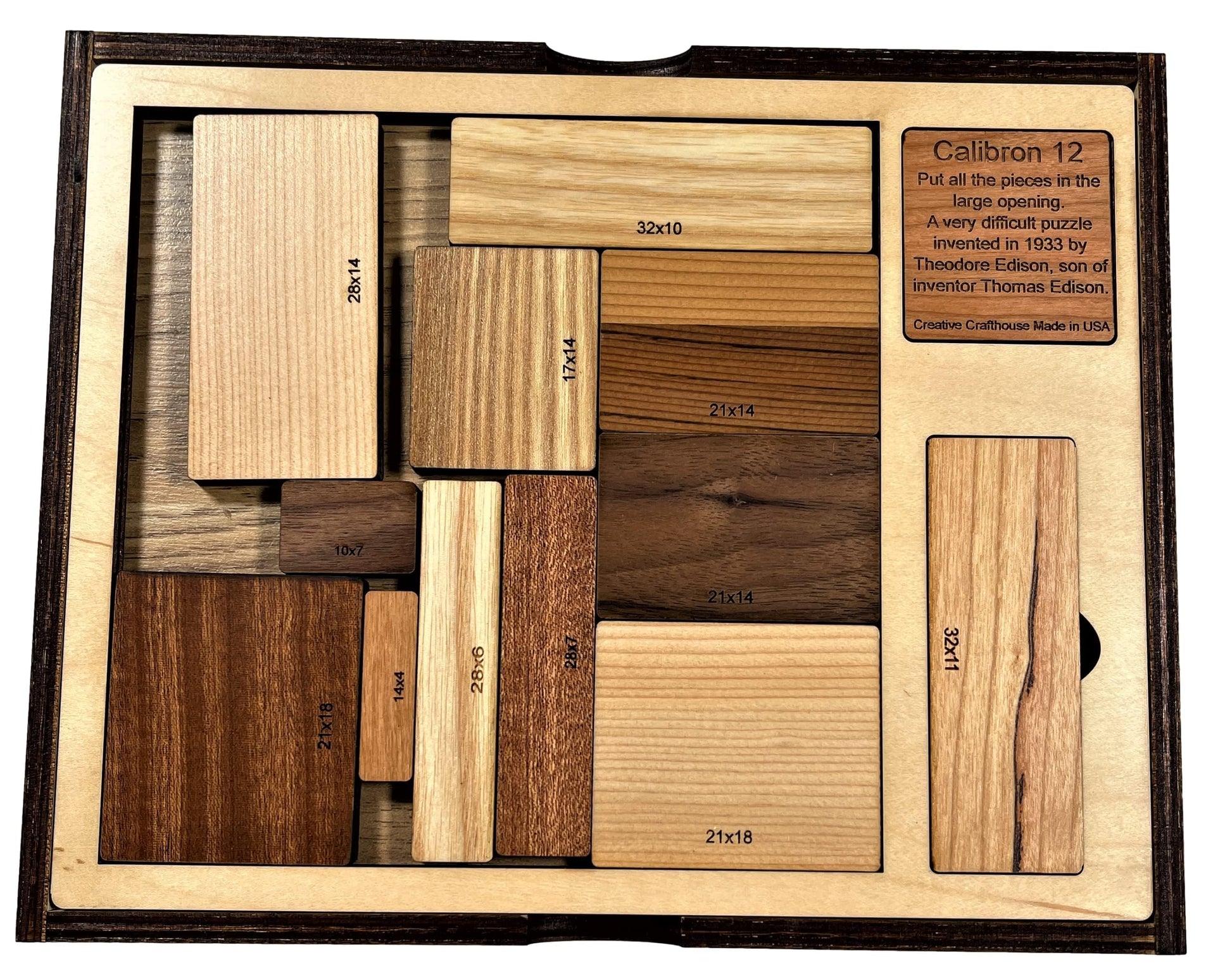 Creative Crafthouse Calibron 12 Impossible Wood Packing Puzzle, Made in USA