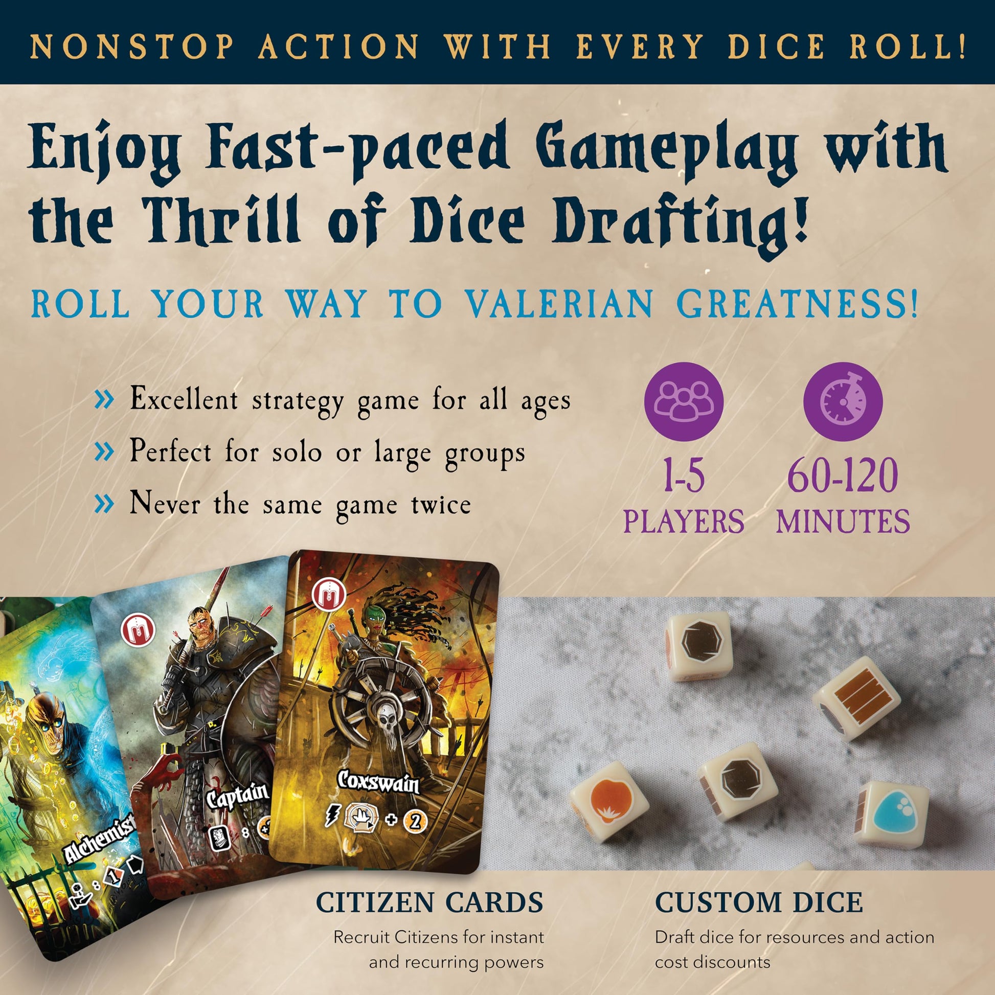 Castellans Board Game - Valeria Universe of Games - Strategy Board Game with Dice Drafting, Resource Management, and Area Control. Game Night for 1-5