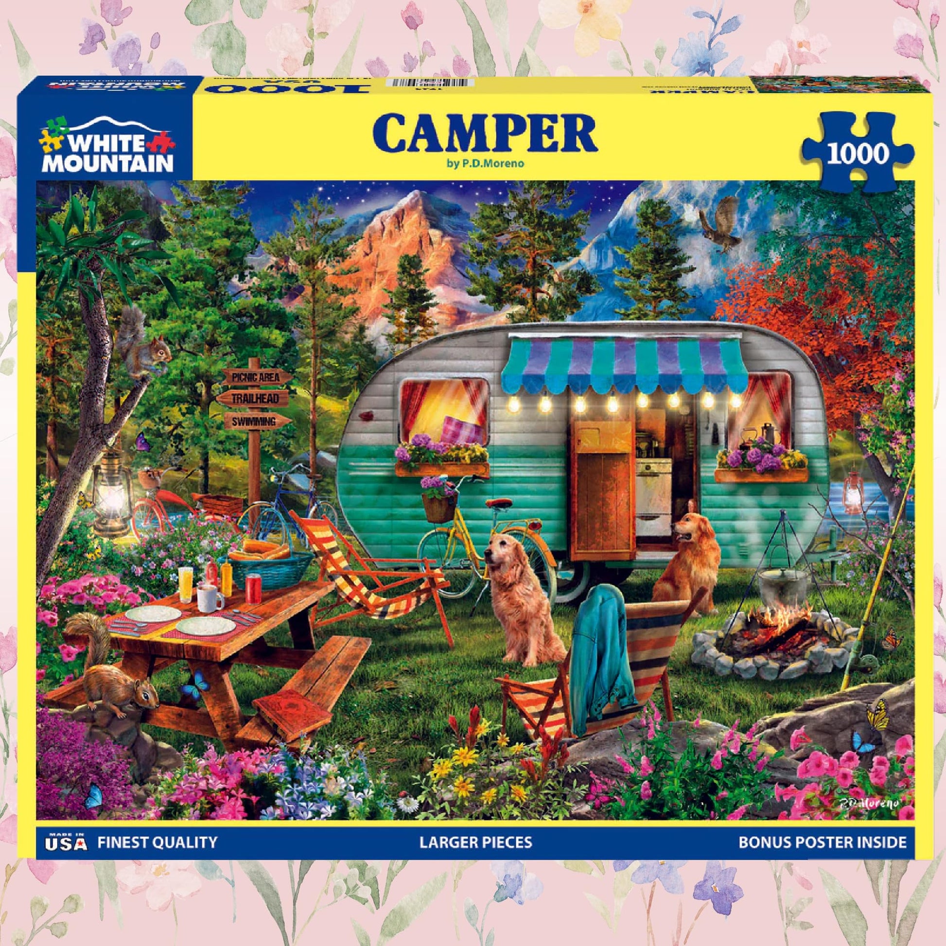 White Mountain 1000 Piece Jigsaw Puzzle Scenic Summer Camping, Camper