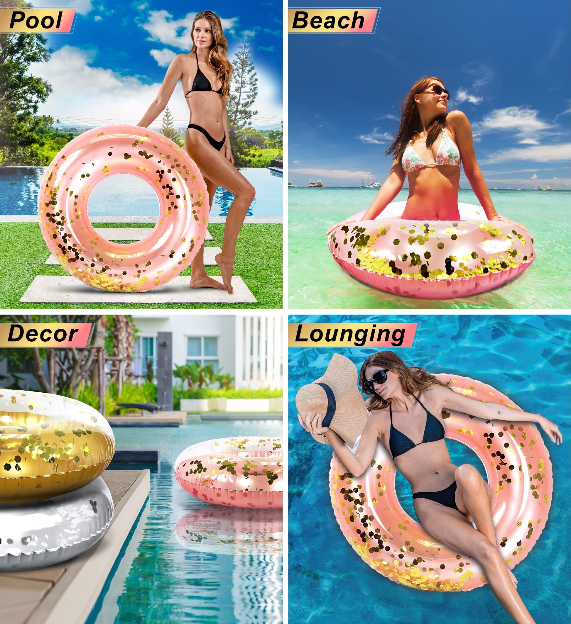 CoTa Global Inflatable Pool Float Tube Confetti, Swimming Ring - Rose Gold