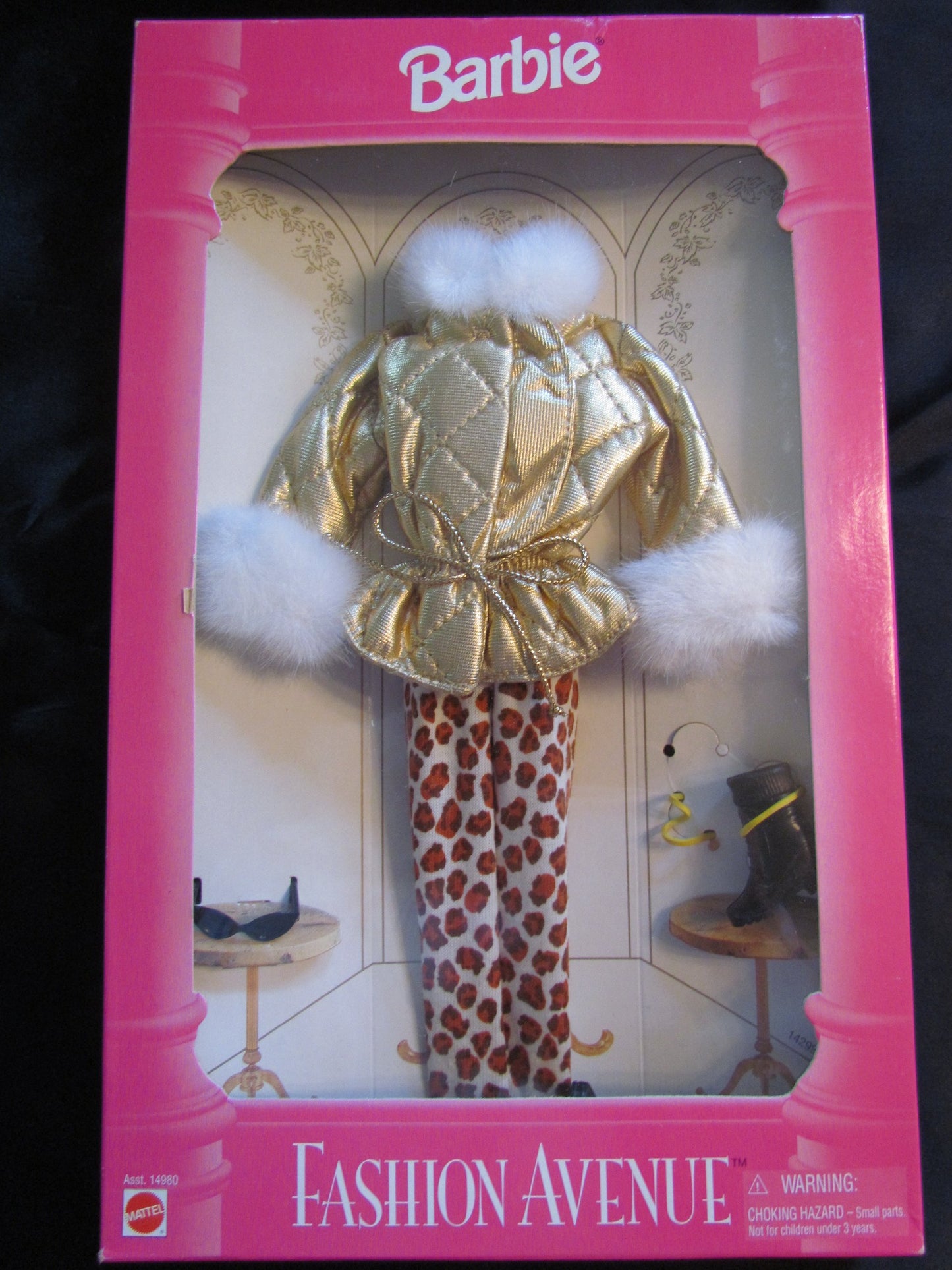 Gold with white fur trim jacket & leopard pants Barbie outfit