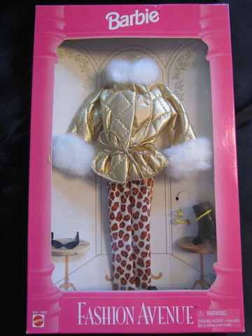 Gold with white fur trim jacket & leopard pants Barbie outfit