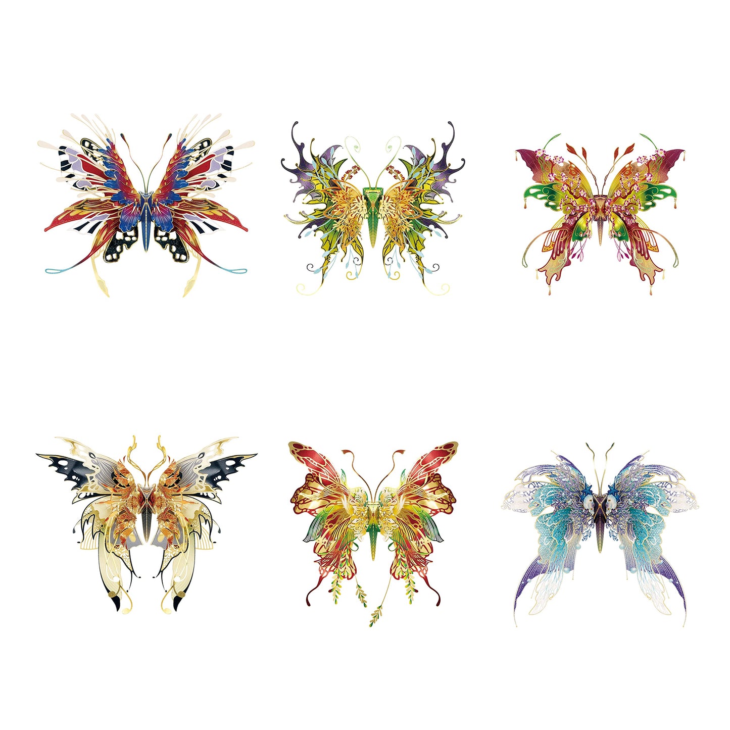 Microworld 3D Metal Puzzle, 6 Styles Wish Butterfly Metal Model Kit, Family Blessing Lucky Symbol Home Decor Collection DIY Metal Earth Brain Teaser