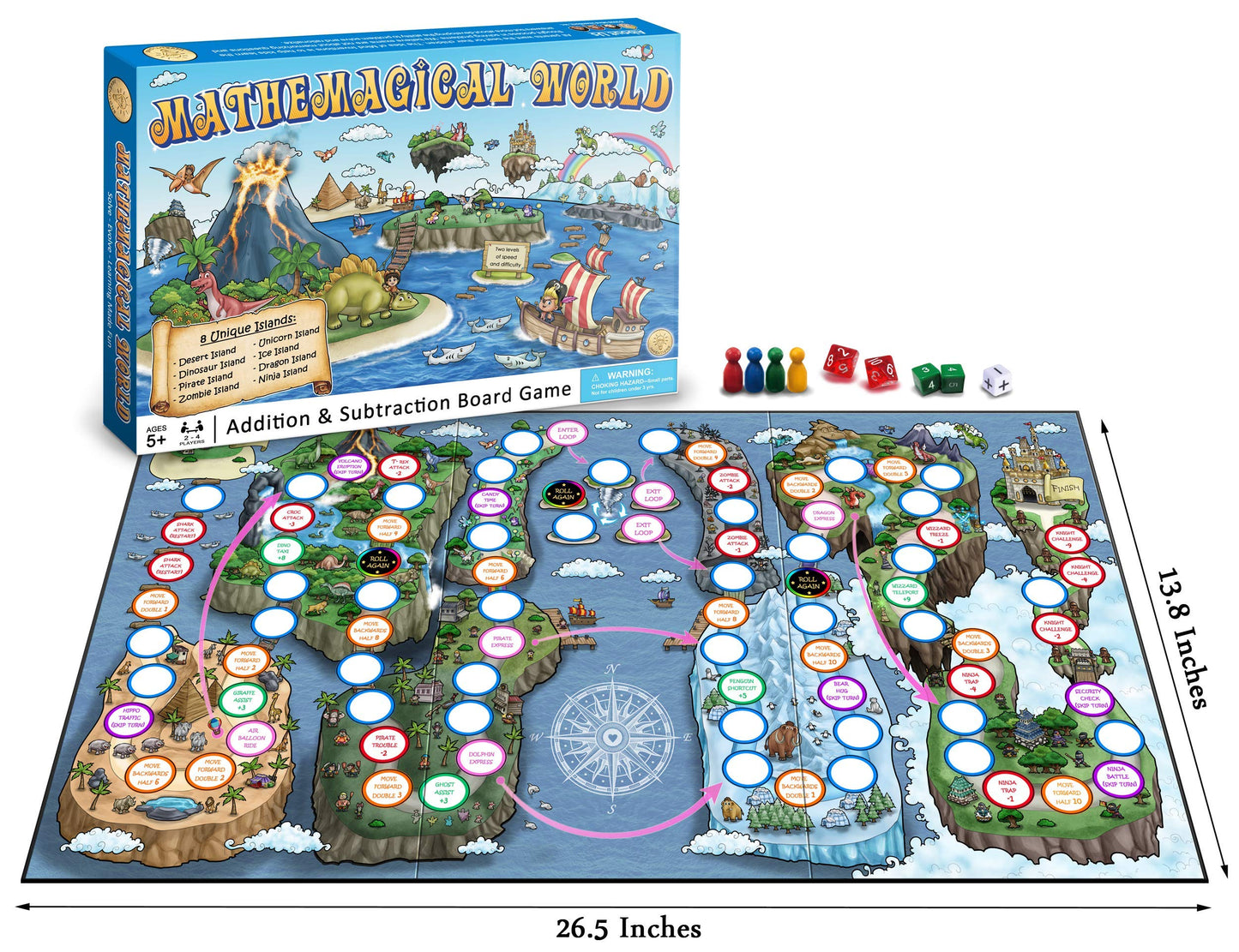 Mathemagical World - Addition & Subtraction Math Board Game for Kids, 2-4 players, Ages 5+ and Perfect for Homeschool, Kindergarten, Pre-k, and Gifted
