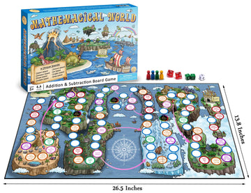 Mathemagical World - Addition & Subtraction Math Board Game for Kids, 2-4 players, Ages 5+ and Perfect for Homeschool, Kindergarten, Pre-k, and Gifted