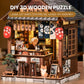 DIY Book Nook Kit for Adults, The Mellow Pub Miniature House Kit, 3D Wooden Puzzle with Touch LED Light, Japanese Style Bookshelf Insert Decor