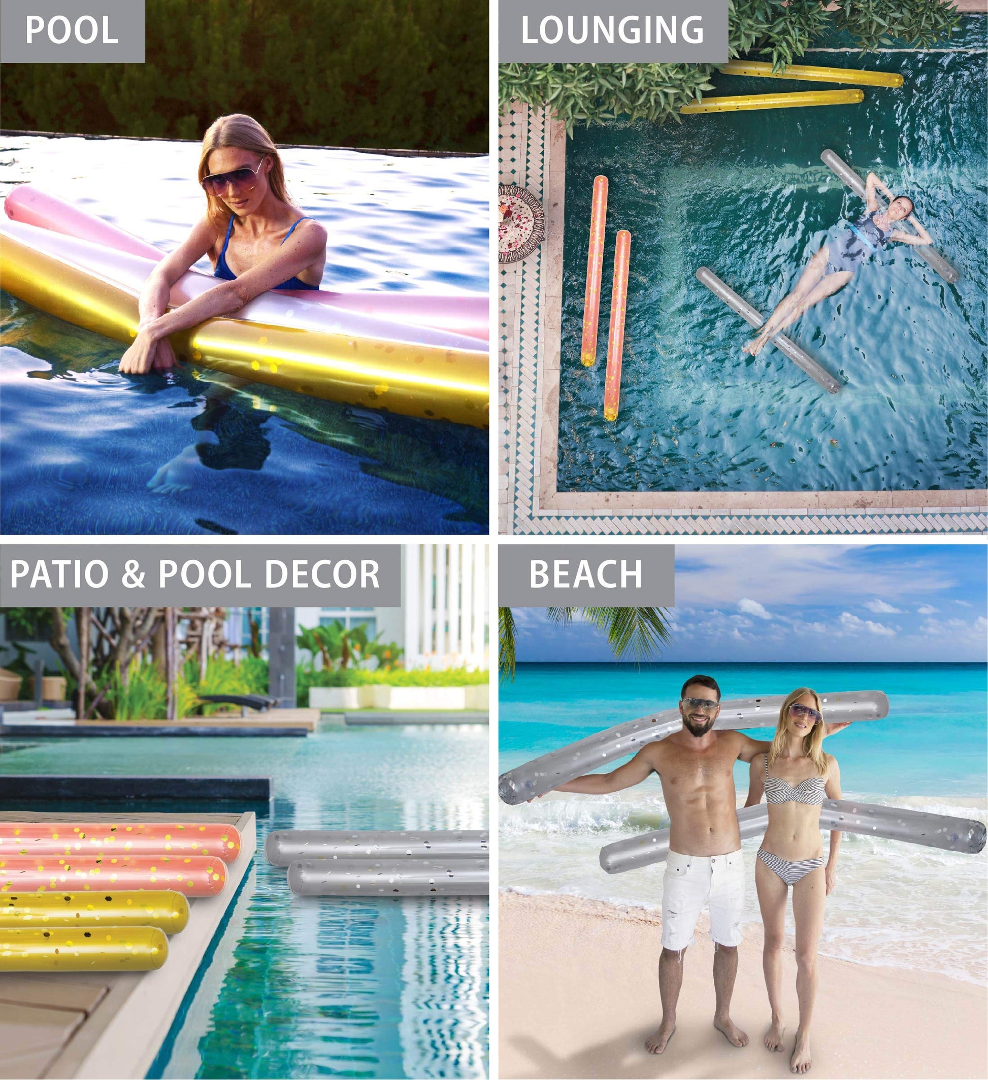 POZA 2 Pack Inflatable Jumbo Inflatable Pool Noodle Float for Pool, 74 Inch