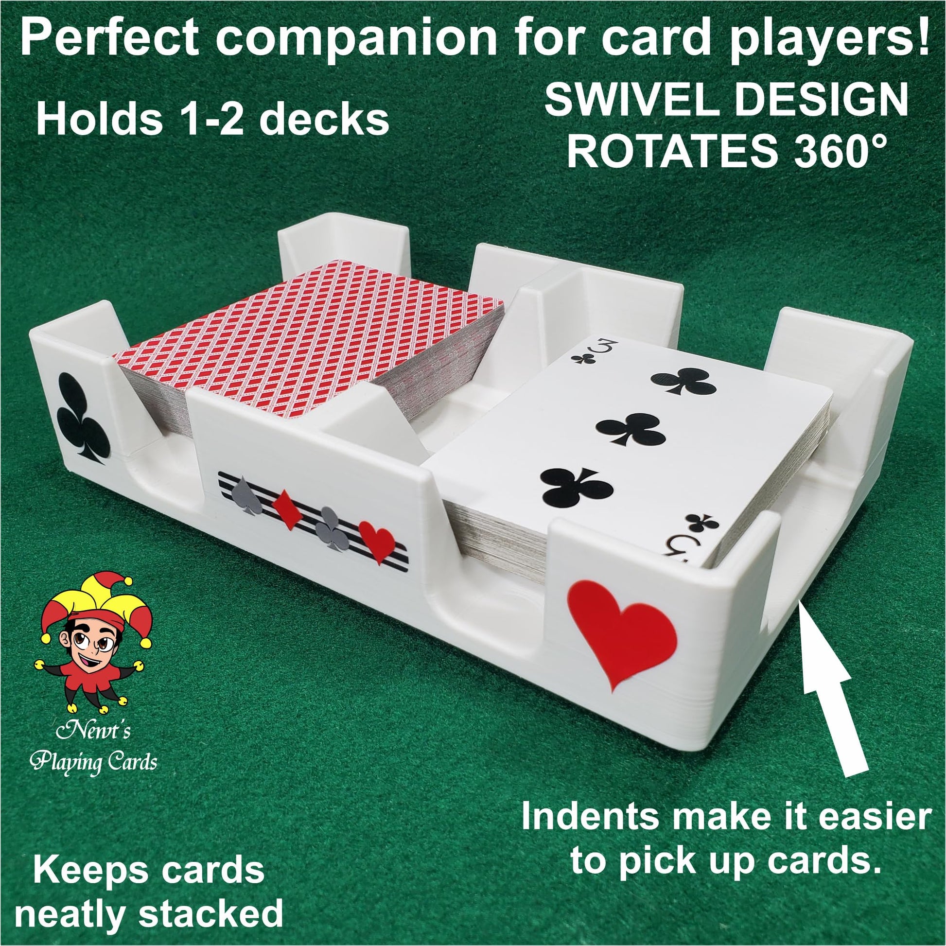 Busting with Pips 2 Deck Swivel Playing Card Tray for 1-2 Decks (White)