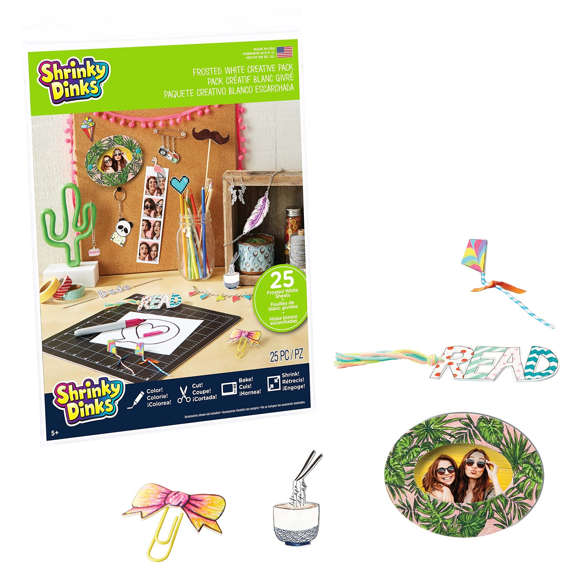 Just Play Shrinky Dinks Creative Pack, 25 Sheets Frosted White, Kids Art and Craft Activity Set, Kids Toys for Ages 6 Up, Large