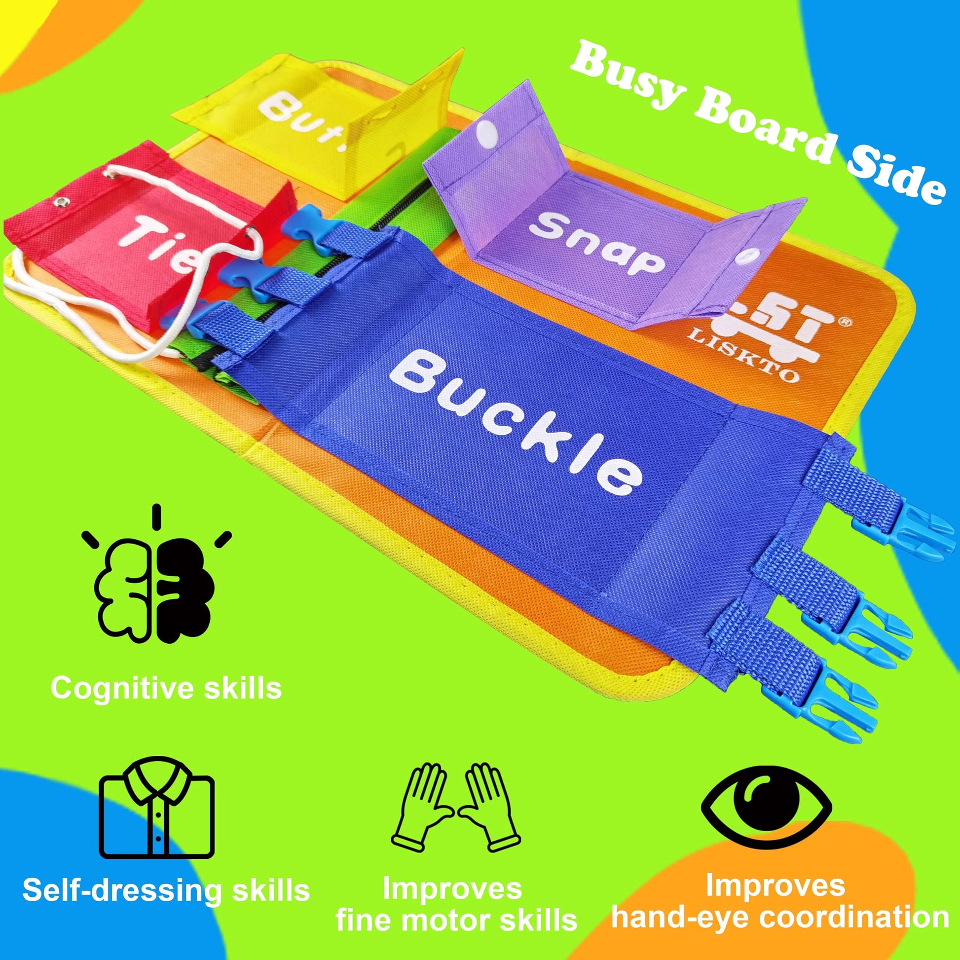LST LISKTO Montessori Toys Busy Board Shoe Tie Practice for Kids: Gift for Toddlers Learn to Tie, Buckle, Lace, Zip, etc.Lead to Independence,Activity