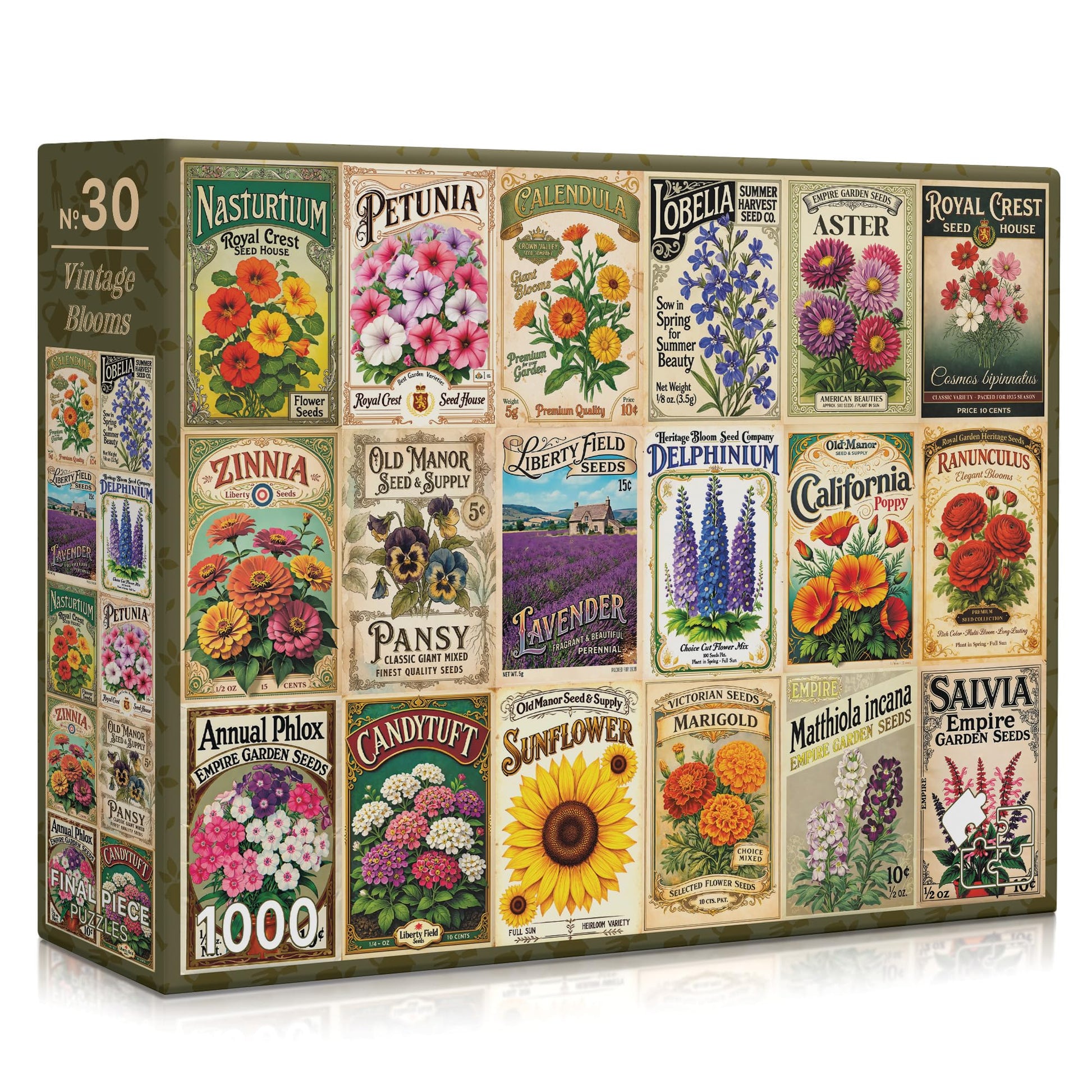 Vintage Blooms (No. 30) - 1000 Piece Flowers Jigsaw Puzzle for Adults | Printed in USA | Satin Low-Glare Finish | Random Ribbon Cut | Bonus Poster |