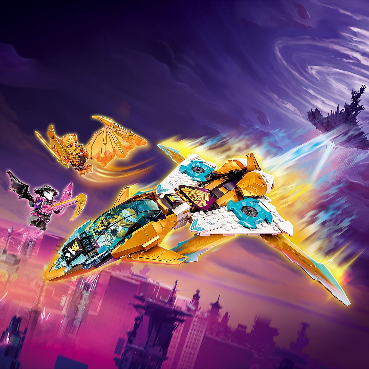 LEGO NINJAGO Zane's Golden Dragon Jet, 71770 Toy Plane Set, Birthday Gift Idea for Kids, Boys and Girls 7 Plus Years Old with Cole & Zane Minifigures