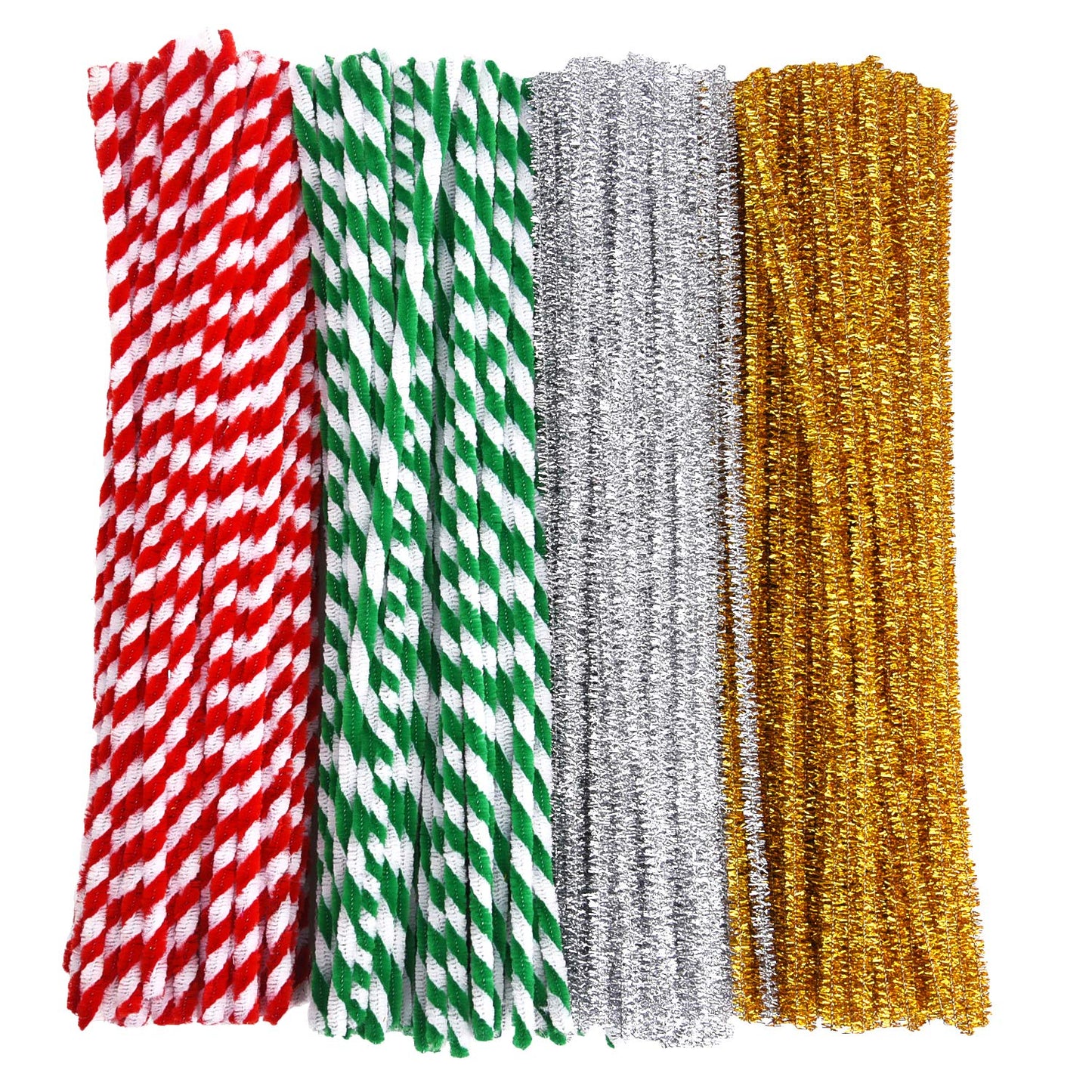 Livder 400 Pieces Christmas Pipe Cleaners Chenille Stem, Red Green Glitter DIY Art Crafts, 4 Colors