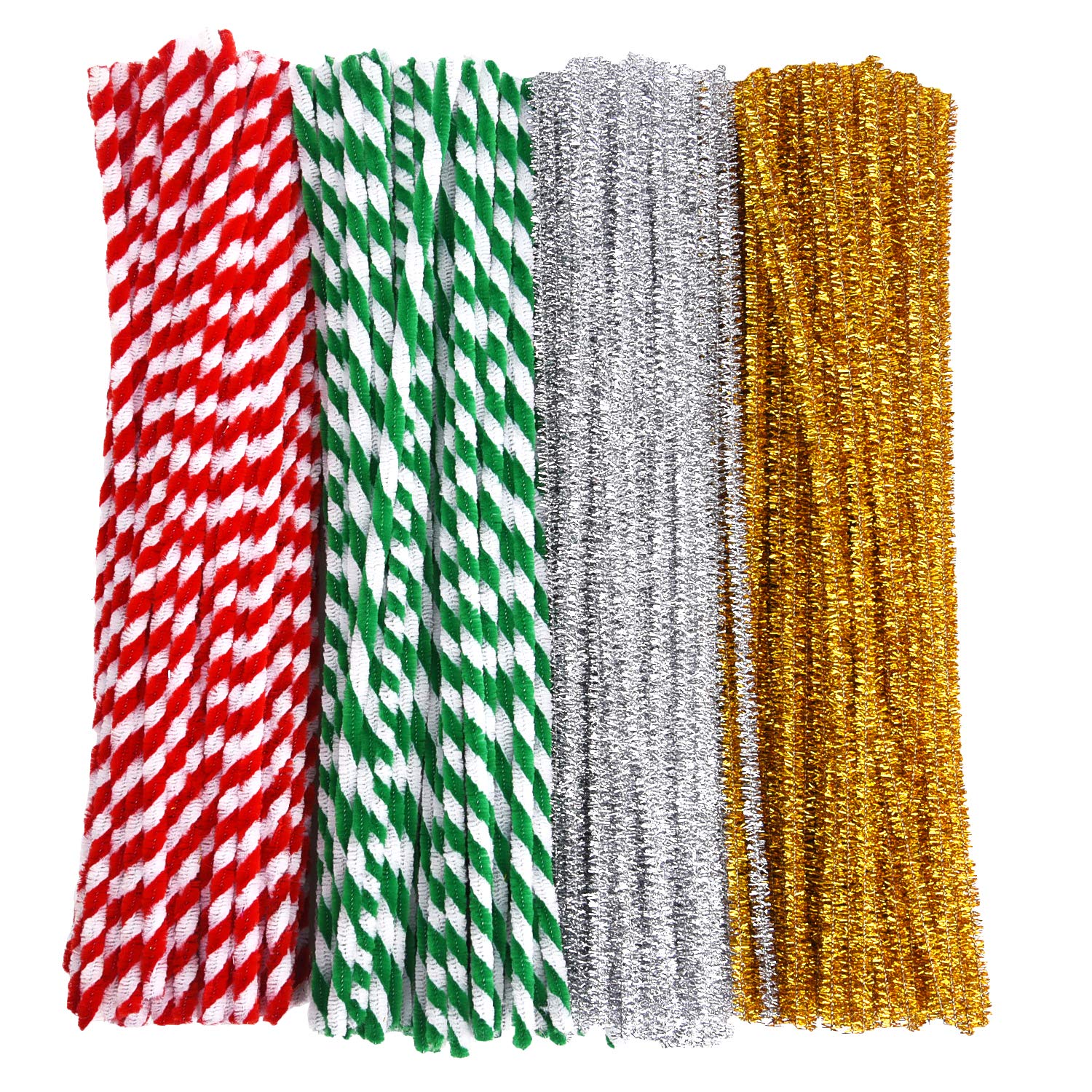 Livder 400 Pieces Christmas Pipe Cleaners Chenille Stem, Red Green Glitter DIY Art Crafts, 4 Colors